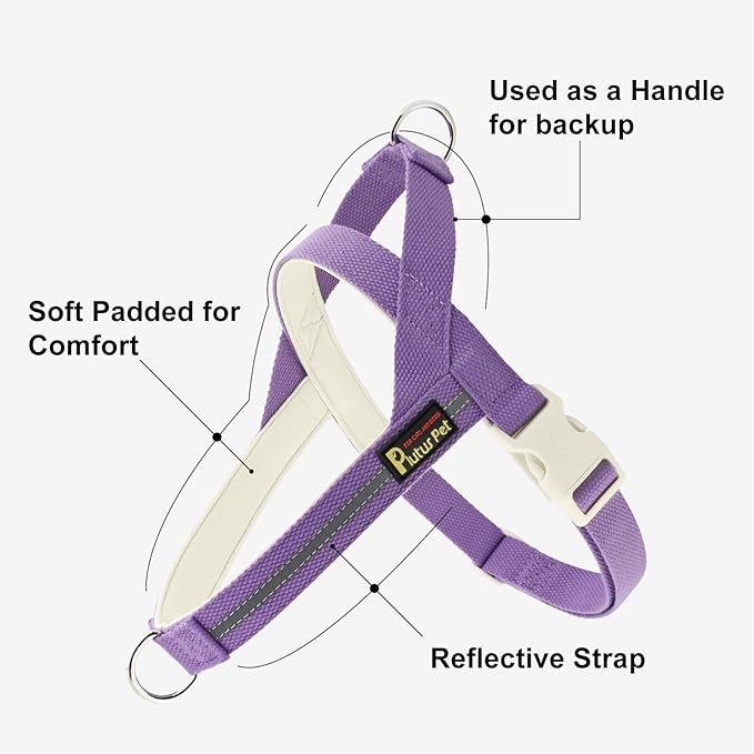 Plutus Pet Cotton Dog Harness and Leash Set, Reflective and Soft Padded, Quick Fit Vest Harness, for Small, Medium and Large Dogs, Medium Purple, S PLUTUSPET