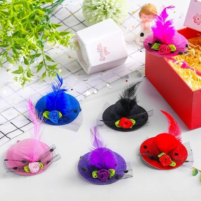 6 Pieces Chicken Hats for Hen Mini Hat Chicken Helmet Accessories Feather Top Hat Funny Small Hat Tiny Pet Hat with Adjustable Elastic Chin Strap for Animal Costume PAWPICO