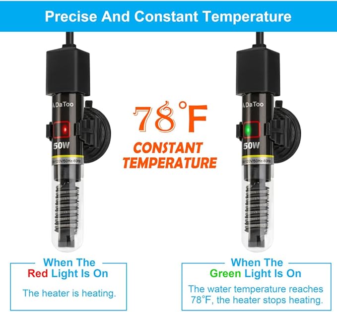 Mini Aquarium Heater 50W Small Fish Tank Heater 50 Watt with Free Thermometer Sticker DaToo
