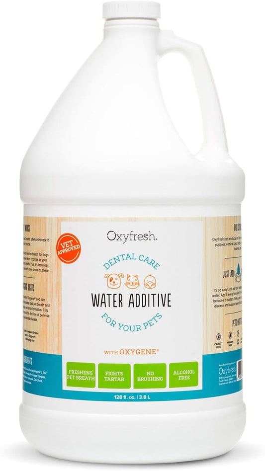 Oxyfresh Premium Pet Dental Care Solution Pet Water Additive: Best Way to Eliminate Bad Dog Breath and Cat Bad Breath - Fights Tartar & Plaque - So Easy, Just Add to Water! Vet Recommended 128 oz. Oxyfresh