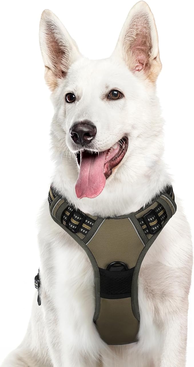 Eagloo Dog Harness Large Breed, No Pull Service Vest with Reflective Strips and Control Handle, Adjustable and Comfortable for Easy Walking, No Choke Pet Harness with 2 Metal Rings, Brown, XL GoExplorewithEagloo