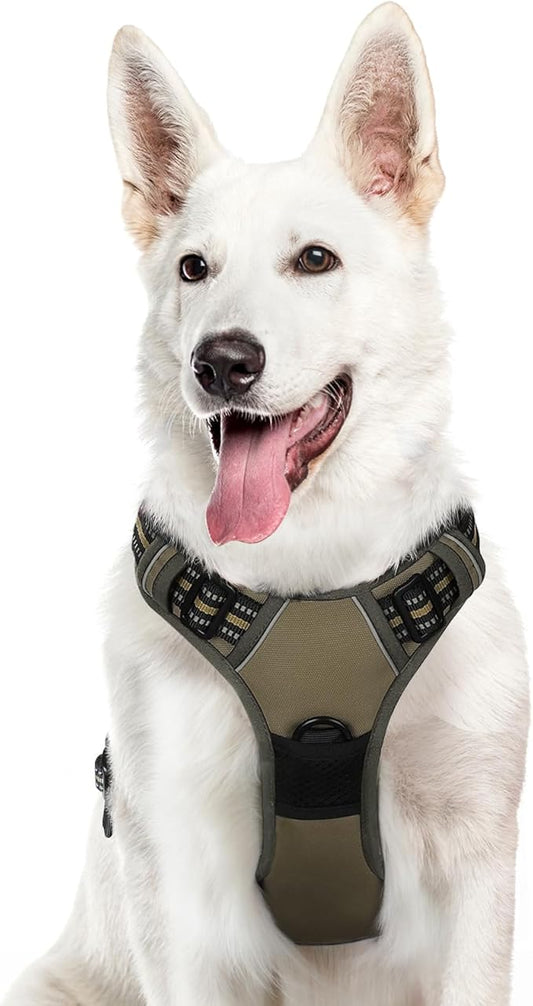 Eagloo Dog Harness Large Breed, No Pull Service Vest with Reflective Strips and Control Handle, Adjustable and Comfortable for Easy Walking, No Choke Pet Harness with 2 Metal Rings, Brown, XL GoExplorewithEagloo