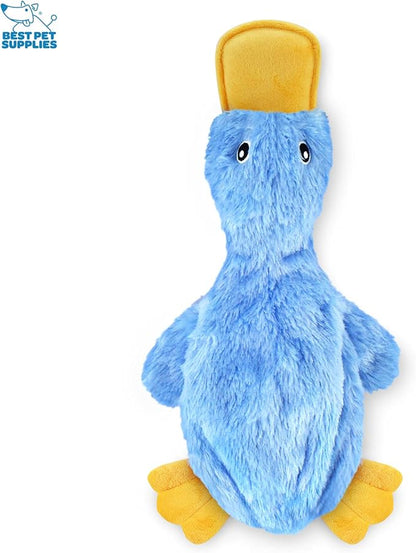 Best Pet Supplies Crinkle Dog Toy for Small, Medium, and Large Breeds, Cute No Stuffing Duck with Soft Squeaker, Fun for Indoor Puppies and Senior Pups, Plush No Mess Chew and Play - Blue - PAWPICO