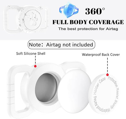 SANKALA Airtag Dog Collar Holder, [1 Pack] Waterproof Dog Airtag Holder, Silicone Full Body Covered Anti-Lost Protective Apple Air Tag Holder for Pet Collar - Fits All Width Collars, White SANKALA