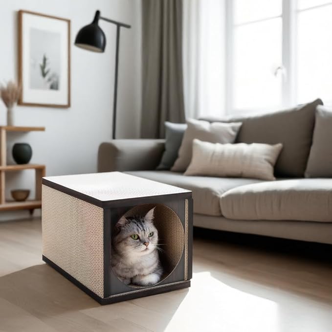 Cat Scratcher Tunnel, Cardboard cat House, Scratching Post for Indoor Cats, 360 Degree Comfort, Durable Design, Odor-Free, Easy Assembly, Perfect for Playful Kittens and Adult Cats, Espresso - PAWPICO