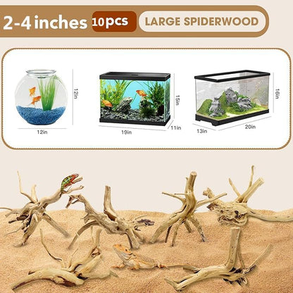 Natural Small Spiderwood Driftwood for Aquarium Decor Rptile Fish Tank Decoration Assort Branch 2-4'' 10 Pcs Jorewood