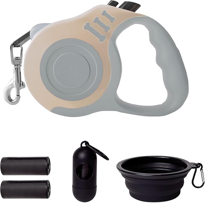 Retractable Dog Leash Automatic Telescopic Tractor Dog Tape, Pet Tape 10/16 FT Durable and Convenient, with Folding Bowl, Dispenser, Rubbish Bags, Suitable for Small and Medium Dogs LIEVUIKEN