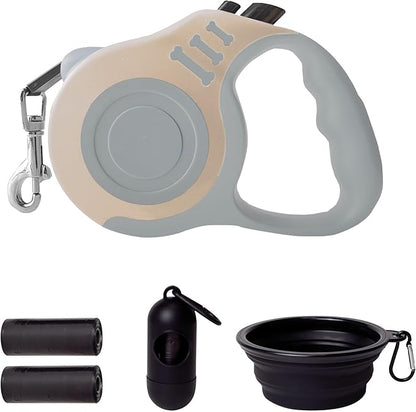 Retractable Dog Leash Automatic Telescopic Tractor Dog Tape, Pet Tape 10/16 FT Durable and Convenient, with Folding Bowl, Dispenser, Rubbish Bags, Suitable for Small and Medium Dogs LIEVUIKEN