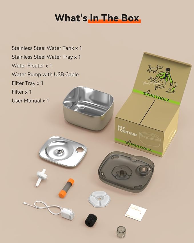 Cat Water Fountain: 4.5L/158oz Ultra-Quiet Pet Water Fountain for Cats Inside, Automatic Stainless Steel Cat Water Dispenser Bowl, Colored Water Level Float, Detachable Design Easy to Clean & Assemble - PAWPICO