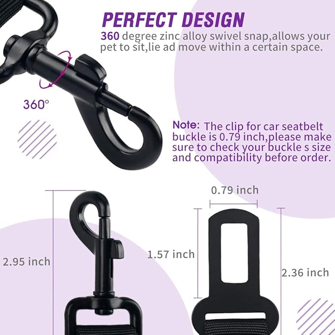 COOYOO Dog Seat Belt,3 Piece Set Retractable Dog Car Harness Adjustable Dog Seat Belt for Vehicle Nylon Pet Safety Seat Belts Heavy Duty & Elastic COOYOO