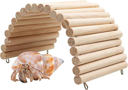 Reptile Hideout, Wooden Hermit Crab Climbing Toys, Reptile Tank Habitat Decor, Bendable Ladder Bridge Tunnel Toys for Lizard Chameleon Hamster Rats Chinchilla Guinea Pig Rabbit Bearded Dragon Dnoifne
