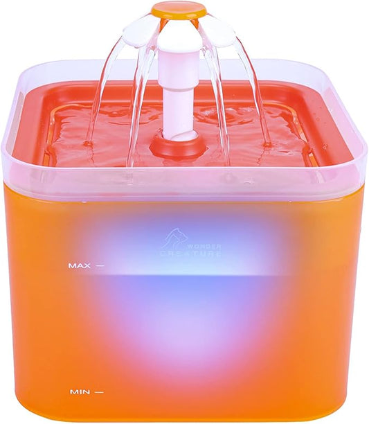 Cat Water Fountain, 67oz/2L Automatic Cat Drinking Fountain, Pet Water Fountain with LED Light and Filter for Cats and Small Dogs (Orange) - PAWPICO