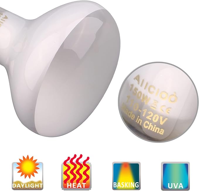 Aiicioo Reptile Basking Light Bulb - 150W Reptile Heat Lamp Basking Bulb for Bearded Dragon Turtle Hermit Crab Gecko Lizard Daylight AIICIOO
