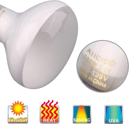 Aiicioo Reptile Basking Light Bulb - 150W Reptile Heat Lamp Basking Bulb for Bearded Dragon Turtle Hermit Crab Gecko Lizard Daylight AIICIOO