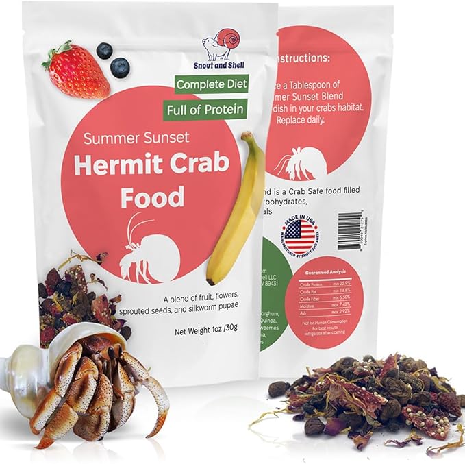 Snout and Shell - Summer Sunset Hermit Crab Food - 1 oz - 30 Grams - Whole Food Diet for Hermit Crabs - Flowers, Bugs and More SNOUTANDSHELL