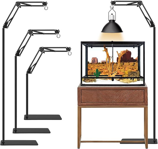 Reptile Lamp Stand, Adjustable 15.7 to 74.3 in Heat Lamp Metal Bracket Floor Light Holder for Lizards Bearded Dragons Chicks Terrarium Tank BOURDSERK