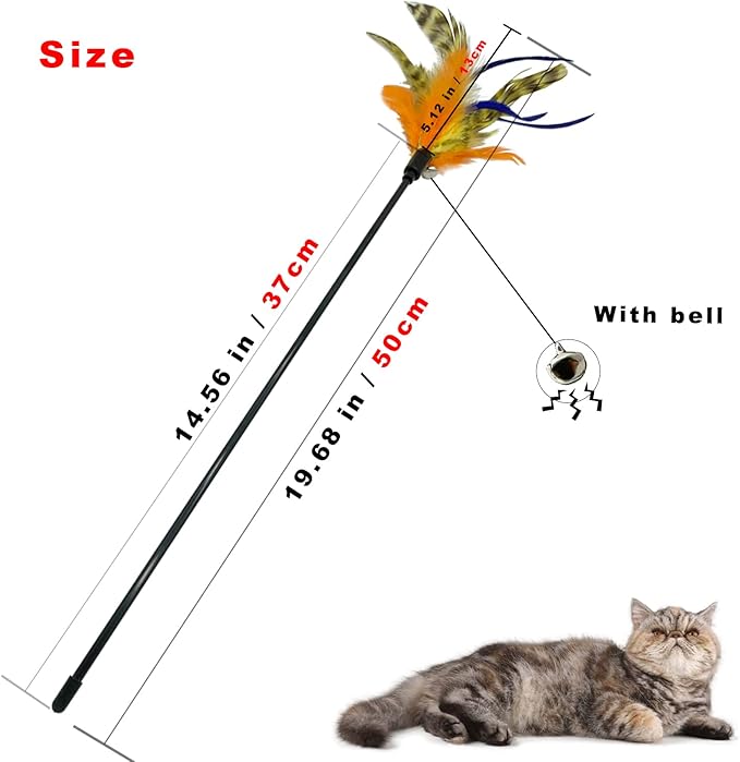 Cat Wand Toy Feather Stick Cat Toys, 6 PCS Cat Toy Feather Wand for Indoor Cats Play Exercise - PAWPICO