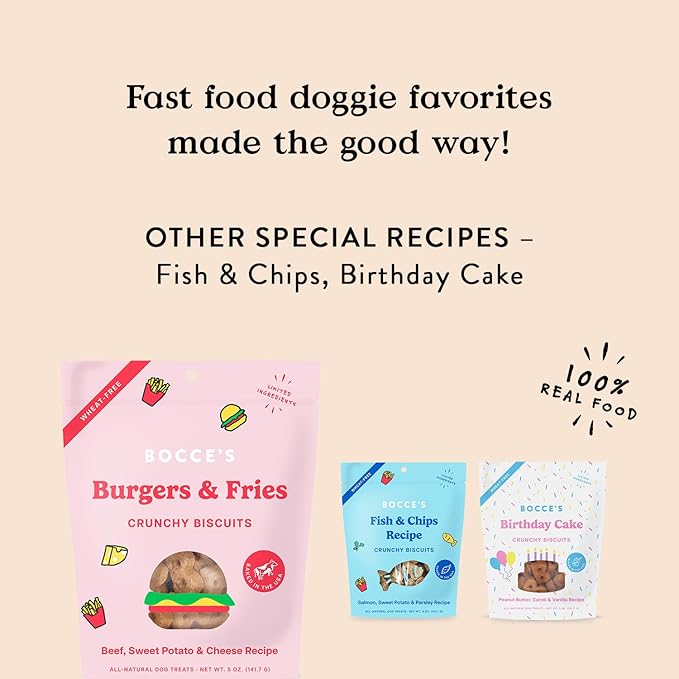 Bocce's Bakery - Limited Edition Wheat-Free Dog Treats, Burgers & Fries Biscuits, 5 oz - PAWPICO