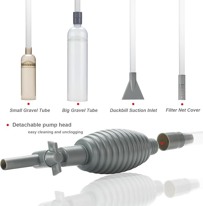 Aquarium Siphon Vacuum Cleaner Kit with Dual Tubes and Fish Net, Ideal for Gravel and Sand Cleaning, Fits All Tank Sizes, Gravel Vacuum for Aquarium Kit aqmglan