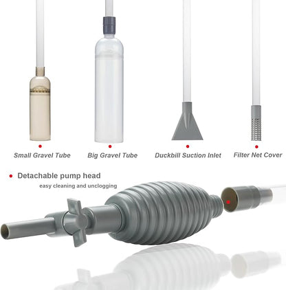 Aquarium Siphon Vacuum Cleaner Kit with Dual Tubes and Fish Net, Ideal for Gravel and Sand Cleaning, Fits All Tank Sizes, Gravel Vacuum for Aquarium Kit aqmglan