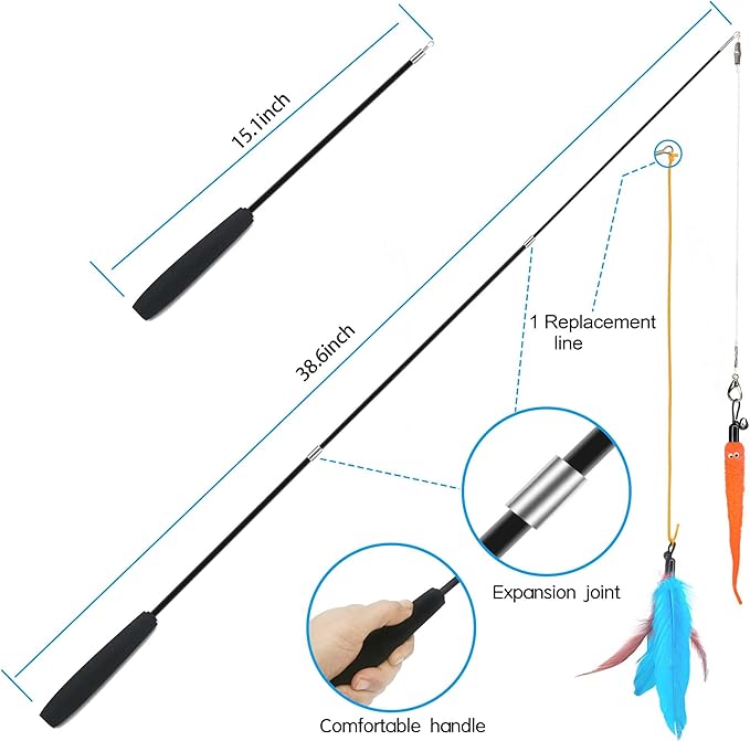 Cat Toys Interactive for Indoor Cats,2PCS Retractable Cat Wand Toys,9PCS Teaser Toys&1PCS Hanging Door Lure Cat Toy,Interactive Feather Toy for Teaser Play and Chase Exercise with Kitten - PAWPICO