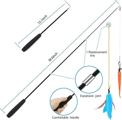 Cat Toys Interactive for Indoor Cats,2PCS Retractable Cat Wand Toys,9PCS Teaser Toys&1PCS Hanging Door Lure Cat Toy,Interactive Feather Toy for Teaser Play and Chase Exercise with Kitten - PAWPICO