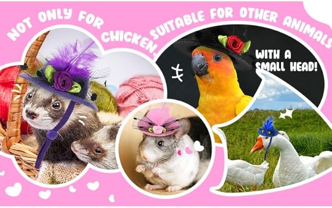6 Pieces Chicken Hats for Hen Mini Hat Chicken Helmet Accessories Feather Top Hat Funny Small Hat Tiny Pet Hat with Adjustable Elastic Chin Strap for Animal Costume PAWPICO
