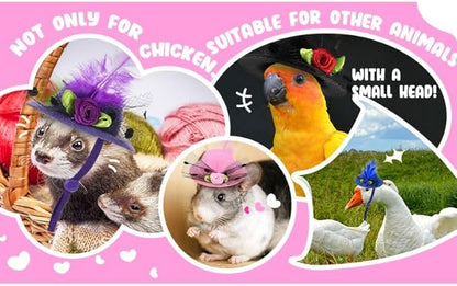6 Pieces Chicken Hats for Hen Mini Hat Chicken Helmet Accessories Feather Top Hat Funny Small Hat Tiny Pet Hat with Adjustable Elastic Chin Strap for Animal Costume PAWPICO