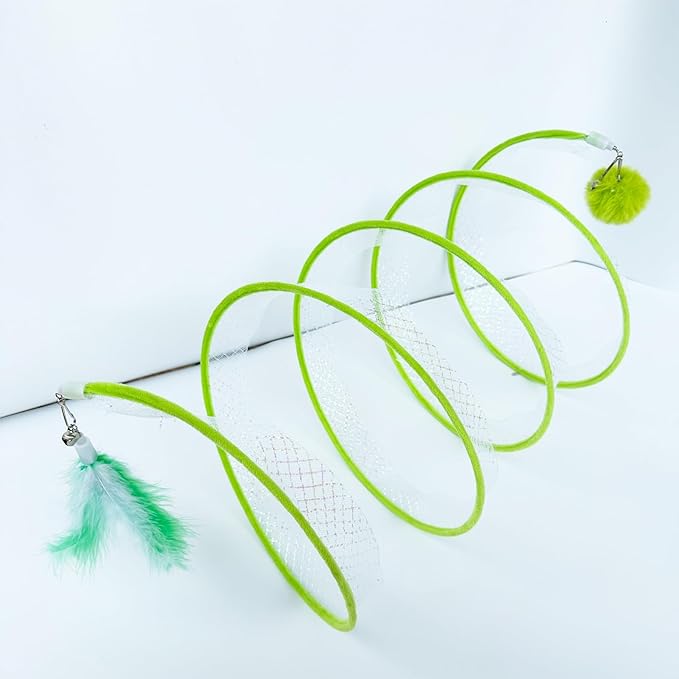 Spiral Tunnel Cat Toy, Self Play Cat Hunting Spiral Tunnel Toy Spiral Cat Toy, Folded Cat Tunnel Spring Toy for Indoor Cats (Green) - PAWPICO