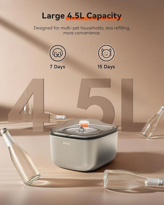 Cat Water Fountain: 4.5L/158oz Ultra-Quiet Pet Water Fountain for Cats Inside, Automatic Stainless Steel Cat Water Dispenser Bowl, Colored Water Level Float, Detachable Design Easy to Clean & Assemble - PAWPICO