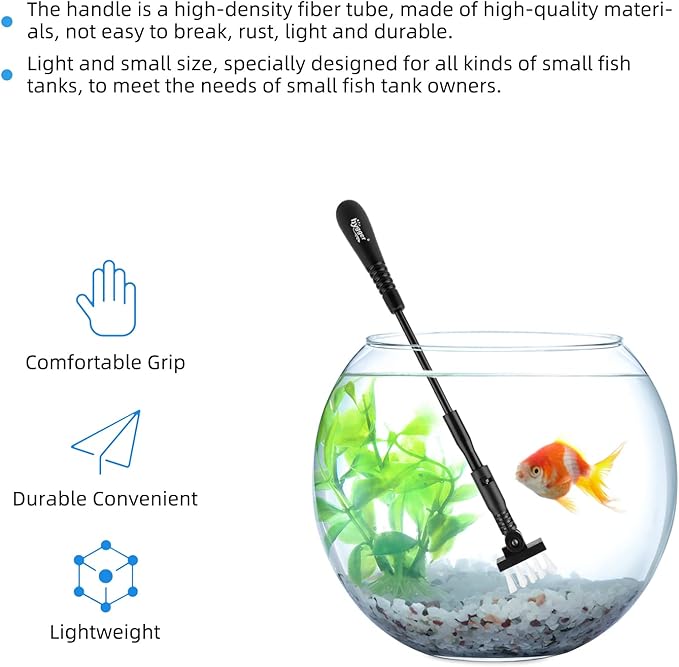hygger Small Fish Tank Cleaner, Aquarium Cleaning Tools Kit with Handle, Seaweed Scraper, Fishing Net, Sponge Brush,Wall Brush (S) hygger