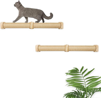 2 Tier Cat Wall Wood Sisal Scratching Post for Indoor - 37 inch Tall- Vertical or Horizontal Wall Mounted Cat Scratcher, Cat Scratching Board, Cat Activity Trees Cat Wall Furniture Shelves - PAWPICO