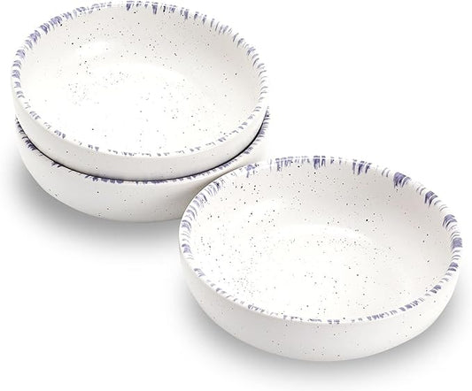 Howise Ceramic Cat Bowls, 5.19 in Cat Food Bowl Cat Dishes for Food and Water, 3 Pack Shallow Pet Bowls for Indoor Cats, White with Violet Blue - PAWPICO