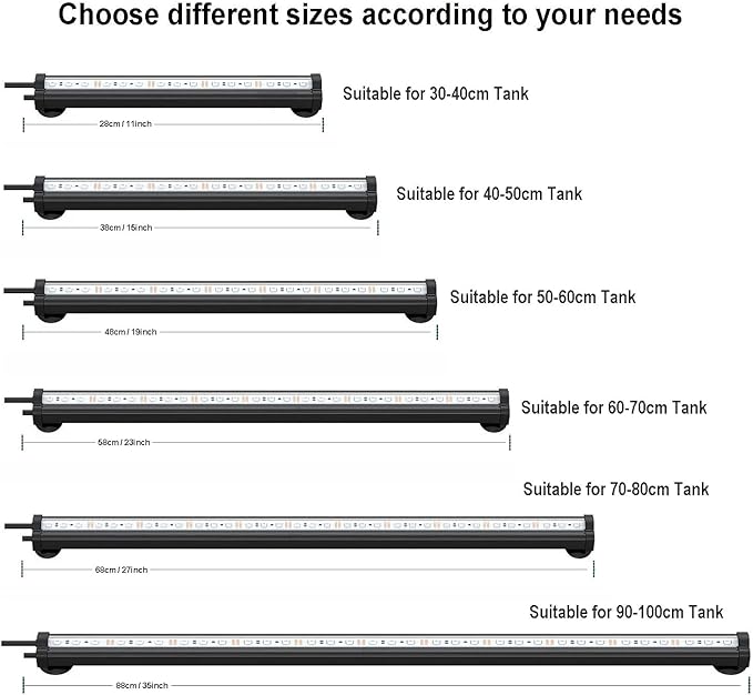 Aquarium Light with Air Bubble Hole, Full Spectrum RGB LED Submersible Fish Tank Lights, Sunrise Sunset Mode IP68 Waterproof with Remote Controller for fish and plants (48cm/19inch) ABESTFISH