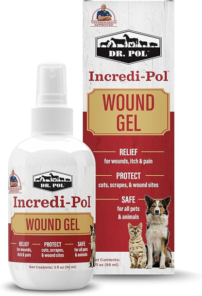 Dr. Pol Incredi-Pol Wound Gel Spray for Dogs, Cats, and All Animals - Dog Wound Care Gel to Relieve Itch and Pain - Protects Wounds, Scrapes, and Incisions - 3 Fluid Ounces DrPol