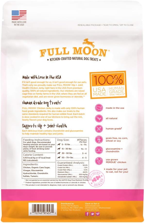 Full Moon Chicken Jerky Healthy All Natural Dog Treats Human Grade for Hip and Joint 12 oz (Pack of 2) - PAWPICO
