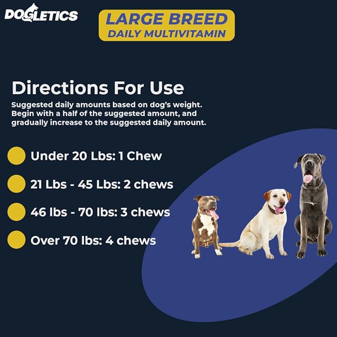 Large Breed Daily Multivitamin - Formulated for Large Dogs & Their Unique Health Needs, 90ct Delicious Bacon Flavor Dogletics