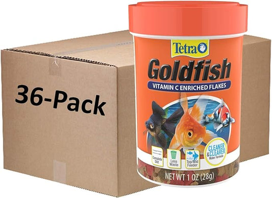 Tetra Goldfish Flakes, Nutritionally Balanced Diet for Aquarium Fish, Vitamin C Enriched Flakes, 1 oz (36 Pack) Tetra