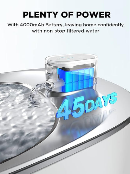 Wireless Cat Water Fountain Battery Operated, FEELNEEDY 4L/135 fl oz Pet Water Fountain for Cats and Dog with Motion Sensor, Ultra Quiet Cat Drinking Fountain with 6 Filters (YPD-C004P), White - PAWPICO