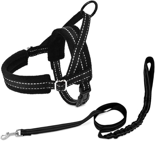 SlowTon No Pull Small Dog Harness and Leash Set, Puppy Soft Vest Harness Neck & Chest Adjustable, Reflective Lightweight Harness & Anti-Twist Pet Lead Combo for Small Medium Dogs(B,L) SlowTon