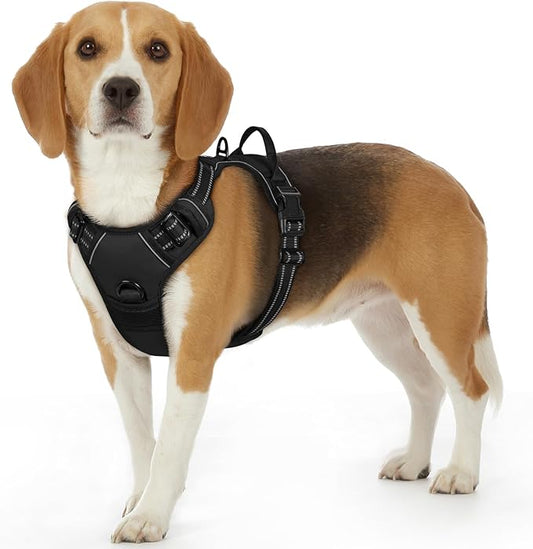 Eagloo Dog Harness Small Sized Dog, No Pull Service Vest with Reflective Strips and Control Handle, Adjustable and Comfortable for Easy Walking, No Choke Pet Harness with 2 Metal Rings, Black, S GoExplorewithEagloo