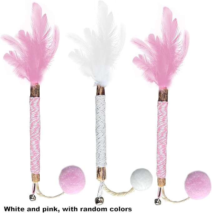 AcceLeah Cat Worm Toy Refills Cats Teaser Toys Wand Replacement,Cat Worms and Dragonfly Refill,Cat Wand Toy Assorted Teaser Refills with Bell (6Pcs Random Color Set) - PAWPICO