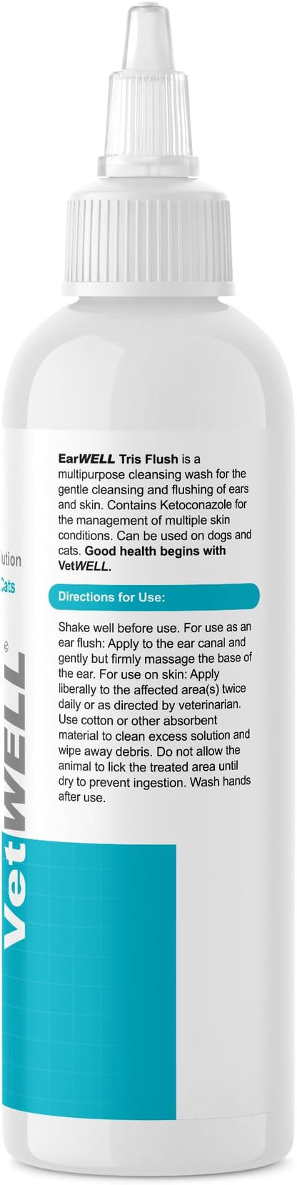 VetWELL Dog Ear Cleaner Solution & Infection Treatment for Dogs & Cats, Tris Otic Cleanser Drops Helps Eliminate Odor and Relieve Infections - 12oz VetWELL