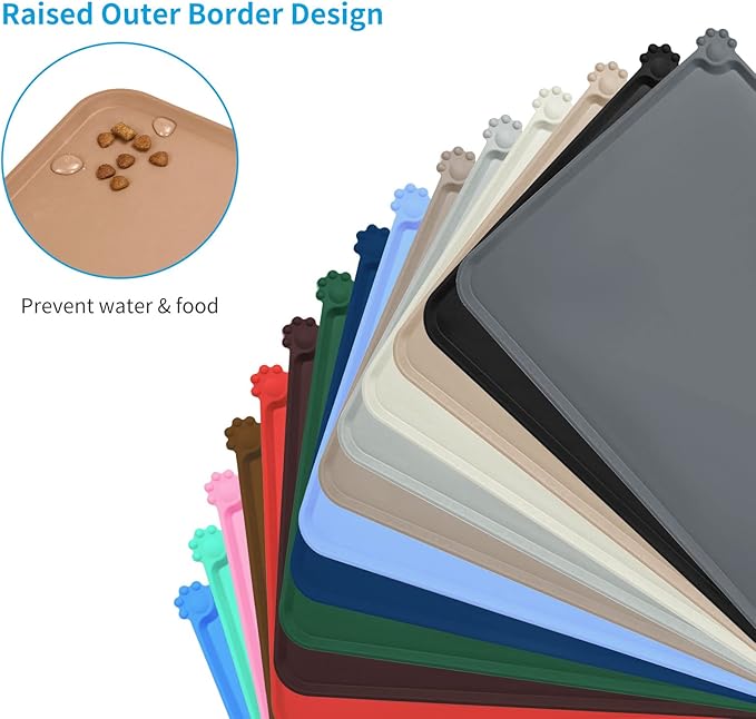 AUDWUD Silicone Waterproof Dog Cat Pet Feeding Mats,Anti Slip Pet Bowl Mats,Pet Feeding Mat, 24" x 16" - PAWPICO