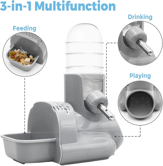 Vannon 3 in 1 Hamster Water Bottle No Drip Small Animal Water Bottle Automatic Bottle Dispenser with Food Container Base Hut and Hideout Base 4oz/120ml, BPA Free Vannon