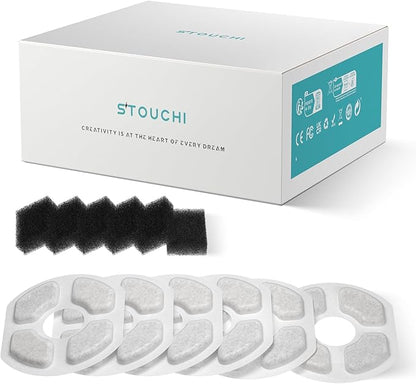 Stouchi Cat Fountain Filters Replacement, 6 Pieces Filters + 6 Pieces Sponge Filters for Pet Fountains, Suitable for WDQ1 - PAWPICO