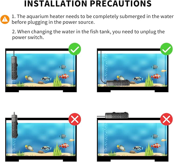 HiTauing Aquarium Heater, 50W/100W/200W/300W/500W Submersible Fish Tank Heater with Over-Temperature Protection and Automatic Power-Off When Leaving Water for Saltwater and Freshwater HiTauing