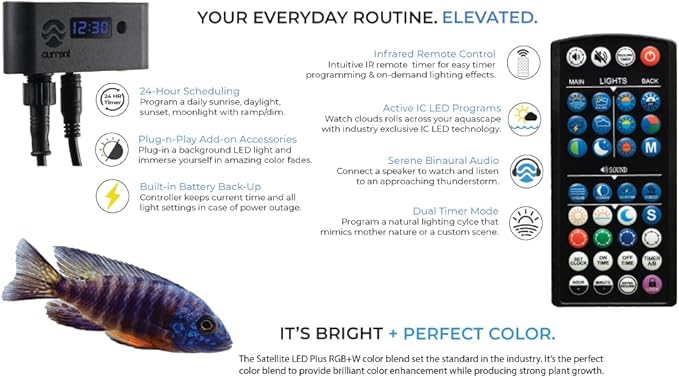 CURRENT USA 18-24" Inch White Full Spectrum Freshwater LED Aquarium Plant Light 10 15 20 25 Gallon | Satellite Plus RGB+ for Aquariums | Wireless 24 Hour Timer Remote Fish Tank Planted Lighting (4320) Current+USA