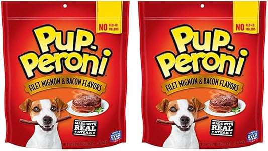 Pup-Peroni Dog Treats, Filet Mignon & Bacon Flavors, 22.5 Ounce, Made with Real Steak (Pack of 2) - PAWPICO