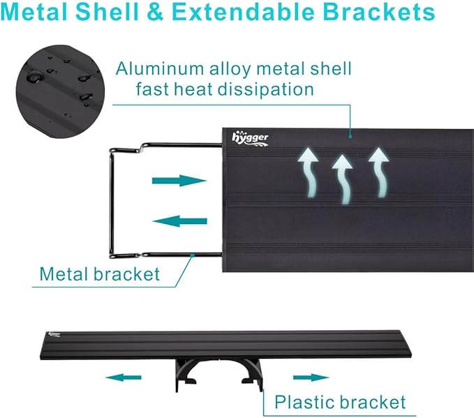 hygger 20W Full Spectrum Aquarium Light with Aluminum Alloy Shell Extendable Brackets, White Blue Red LEDs, External Controller, for Freshwater Fish Tank (30-36 inch) hygger